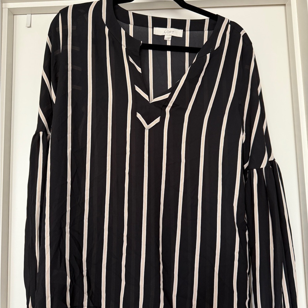 LOFT Women's Black and White Striped Blouse